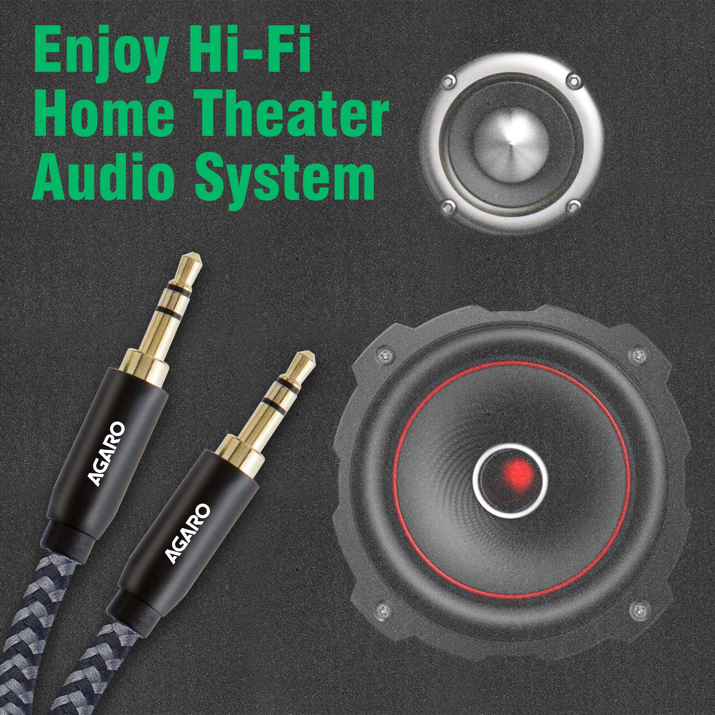 3.5mm Audio Cable Nylon Braided 24K Gold Plated Aux Cord Male to Male Stereo Hi-Fi Sound for Headphone, Car, Home Stereos, Speakers & More 1M/ 100CM/ 3.2 Ft, Silver & Black - Image 2