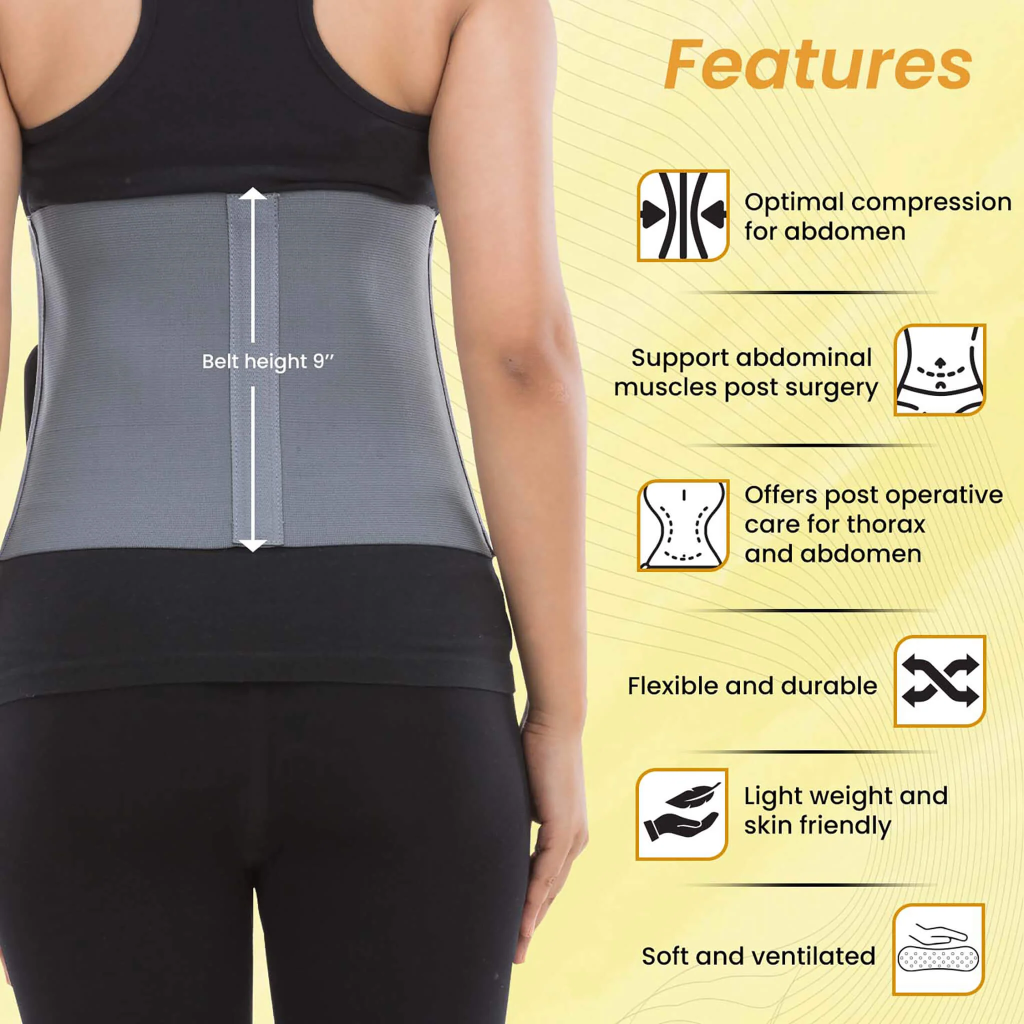 Abdominal Belt, ideal for Slimming Waist, Lower Back Pain Relief, after delivery for Tummy Reduction, Breathable Belt For Men And Women, Medium, Grey - Image 3