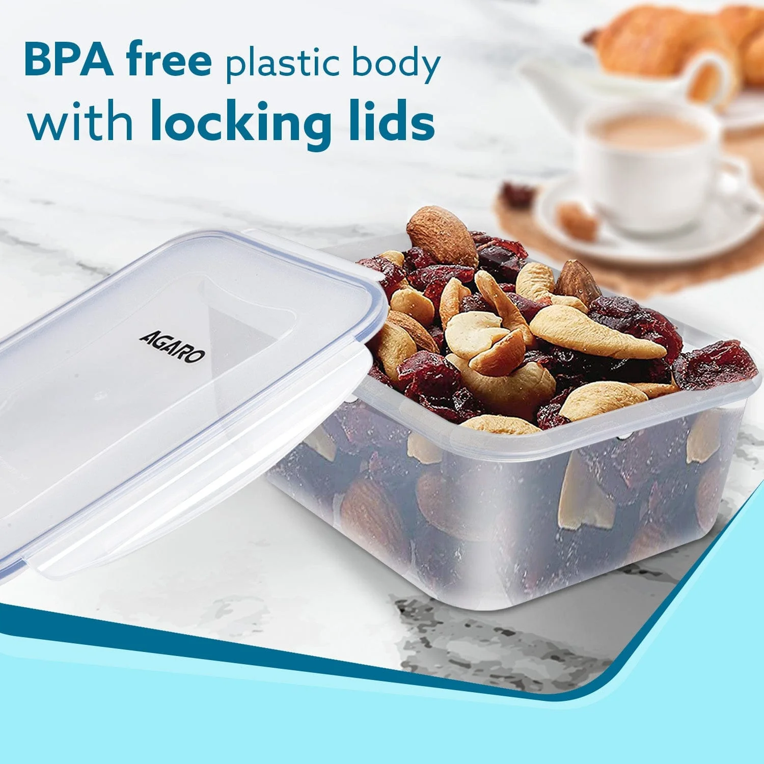 Airtight  Container, Food Storage Container With Lid, Multipurpose Kitchen Container, Rectangular Plastic Body, Leak Proof, BPA Free, Capacity 2.6L Each, Pack of 2 - Image 3