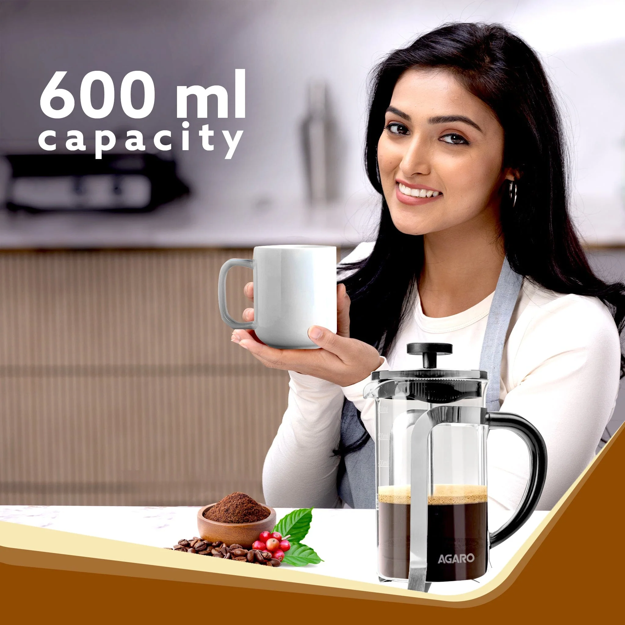 Classic French Press Coffee And Tea Maker, 600Ml - Image 3