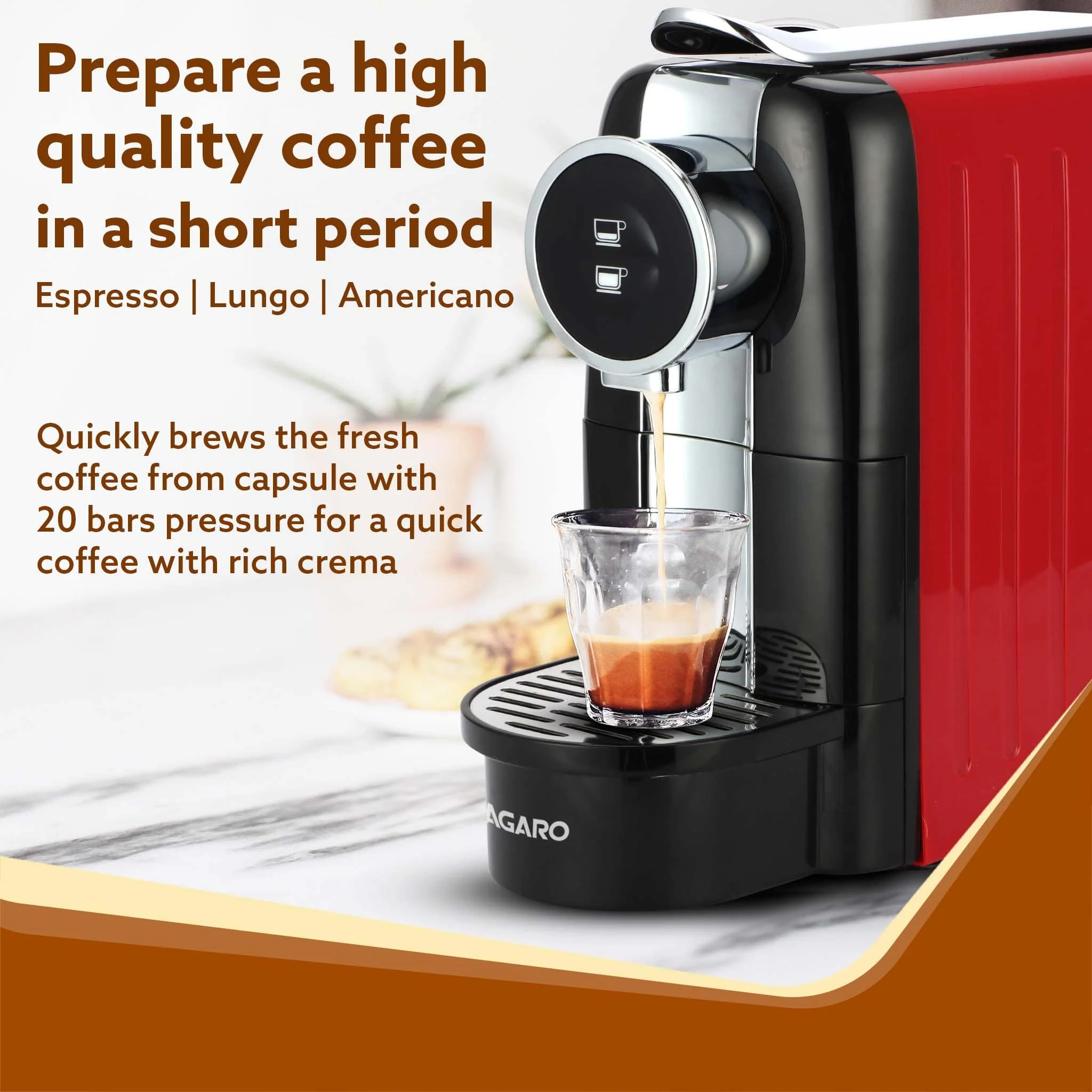Galaxy Espresso Coffee Maker Single Serve Coffee Maker, Powerful 20 Bar Pressure, 650ml Water Tank, Automatic Temperature Control, Custom Brewing Volume, Anti Drip, Metal Body, Red - Image 3