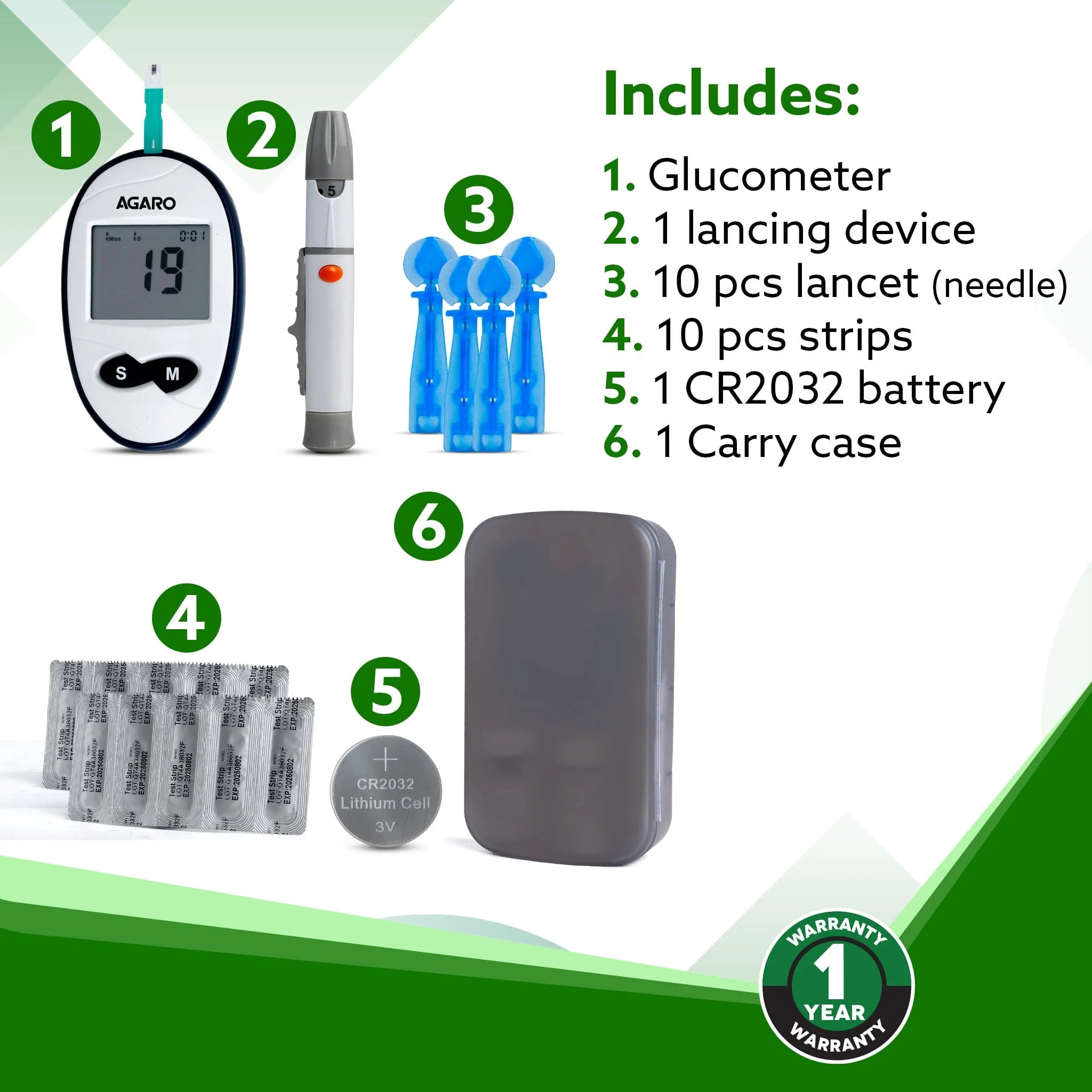 AGARO Glucometer, Blood Glucose Monitoring System with 10pcs Strips & Lancets, Glucometer Machine, Instant Blood Sugar Test at Home, Fast Blood Sugar Testing Device, Simple & Accurate, GLM-76 - Image 5