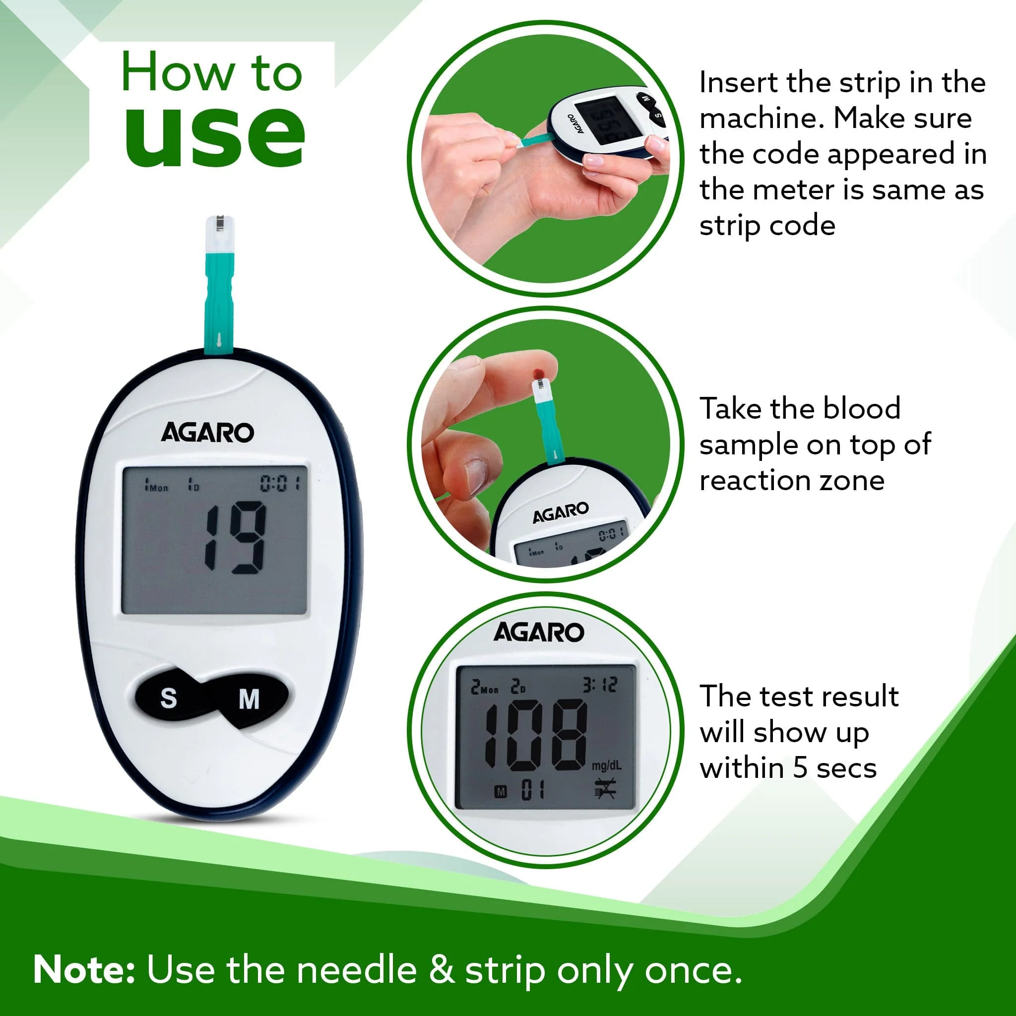 Glucometer, Blood Glucose Monitoring System with 50pcs Strips & Lancets, Glucometer Machine, Instant Blood Sugar Test at Home, Fast Blood Sugar Testing Device, Simple & Accurate, GLM-76 - Image 5