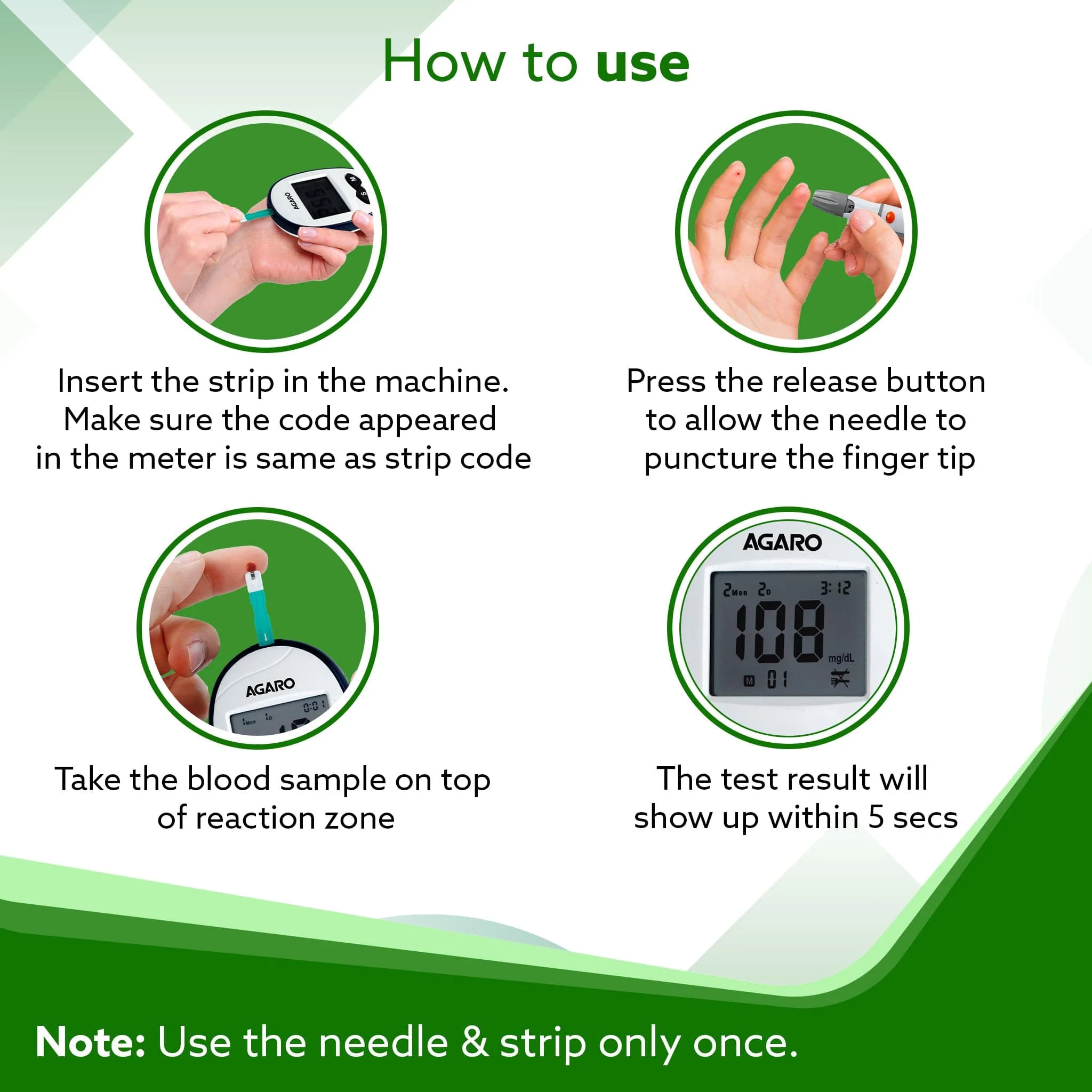 Glucometer, Blood Glucose Monitoring System with 50pcs Strips & Lancets, Glucometer Machine, Instant Blood Sugar Test at Home, Fast Blood Sugar Testing Device, Simple & Accurate, GLM-76 - Image 6