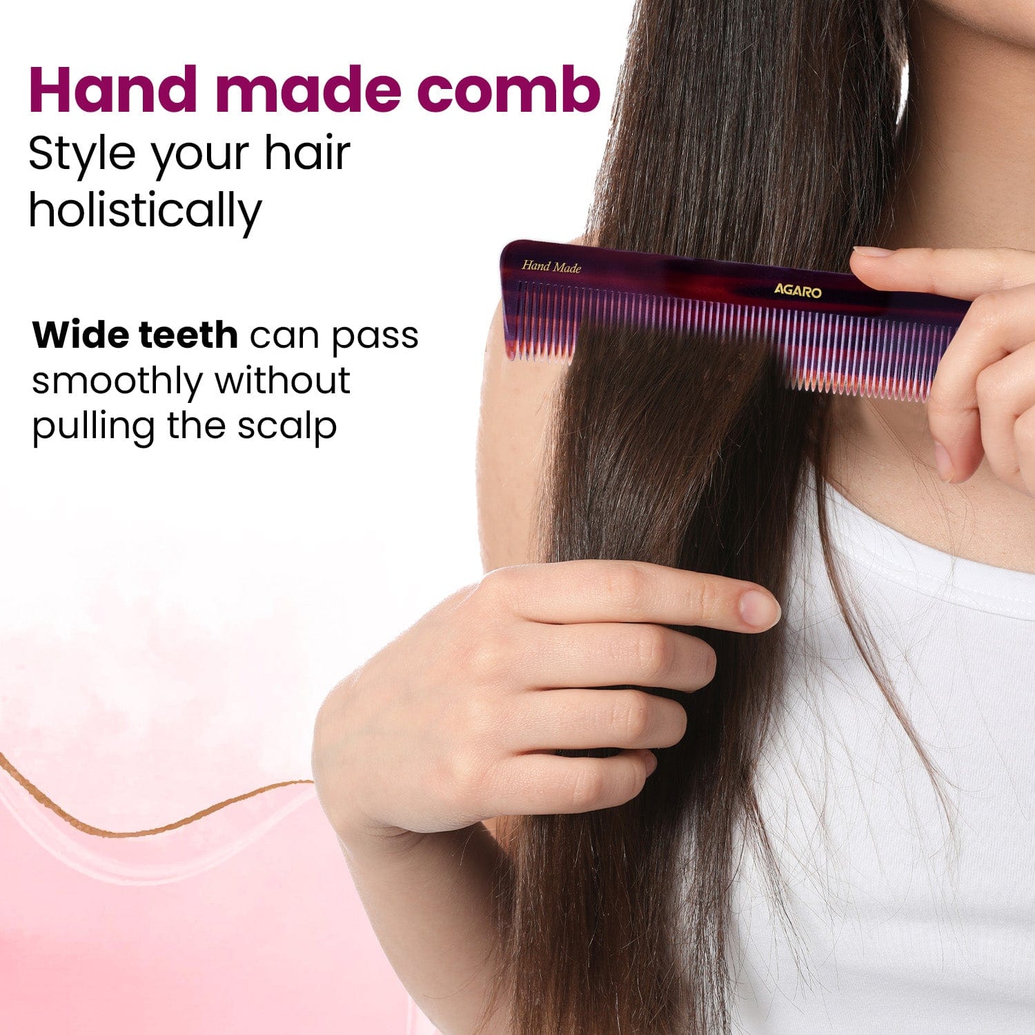 AGARO Hand Made Cellulose Acetate Comb HMC71, All Fine Tooth Dressing Comb, Smooth Rounded Teeth, Hair Styling, Hair Brushing, Hair Dressing, Brown - Image 2