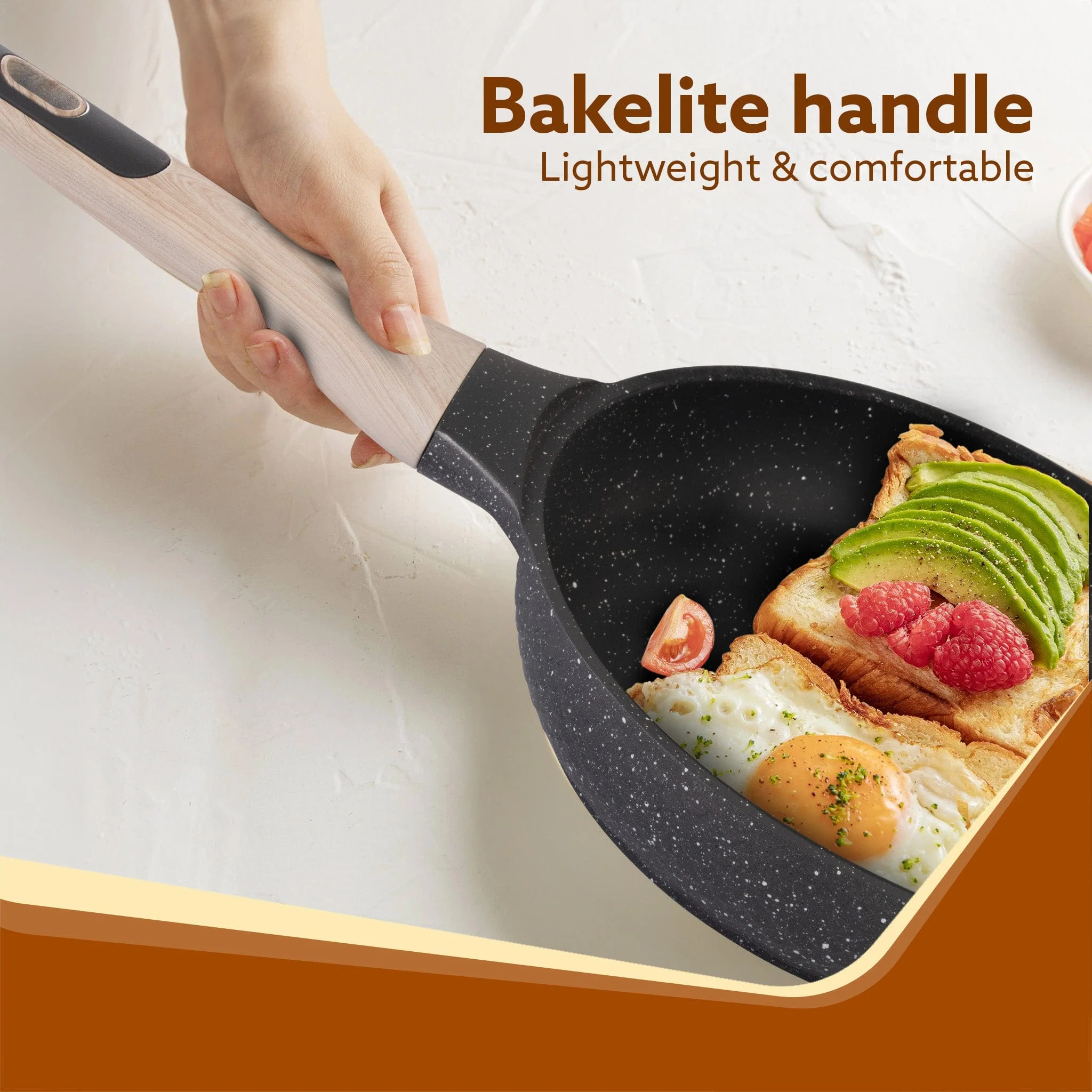 Imperial Granite Non Stick Fry pan with Glass Lid, 1.6L / 24cm, Cast Aluminium Body, Omelette Egg Pan, Fish Fry Pan, Gas & Induction Compatible, Dark Grey - Image 5