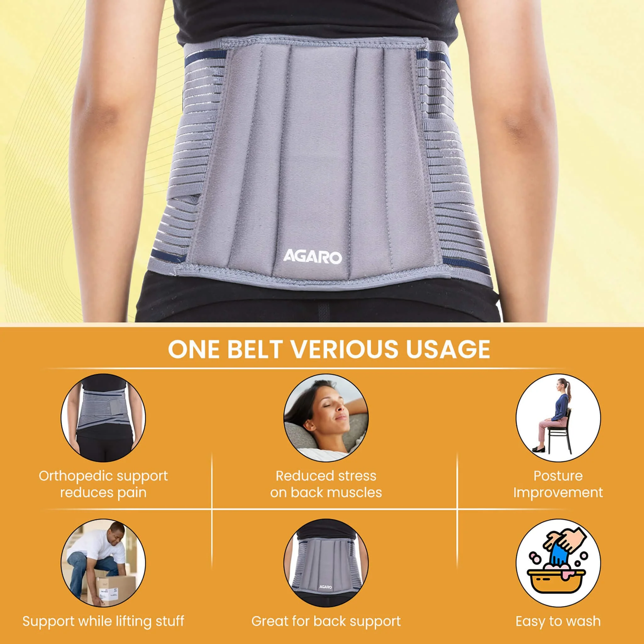 Lumbo Sacral Belt With Double Strapping, Back Support For the Lumbar Spine, Pain Relief, Back Brace for Men and Women, XL, Grey - Image 6
