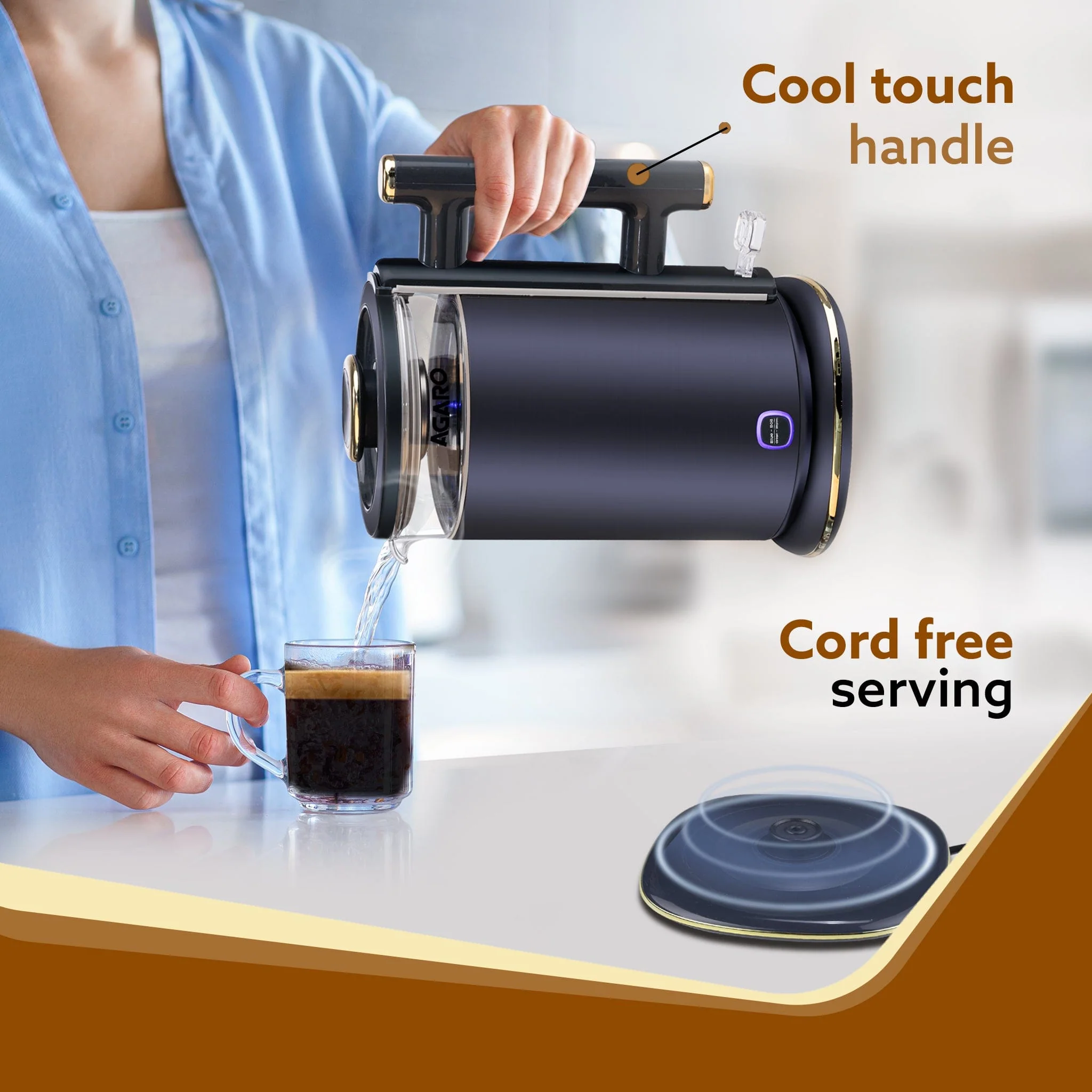 Regal Electric Kettle with Keep Warm Function, Stainless Steel & Glass body, Double Wall Design, Hot Water Kettle with Auto Shut - Off and Boil Dry Protection, Black - Image 5