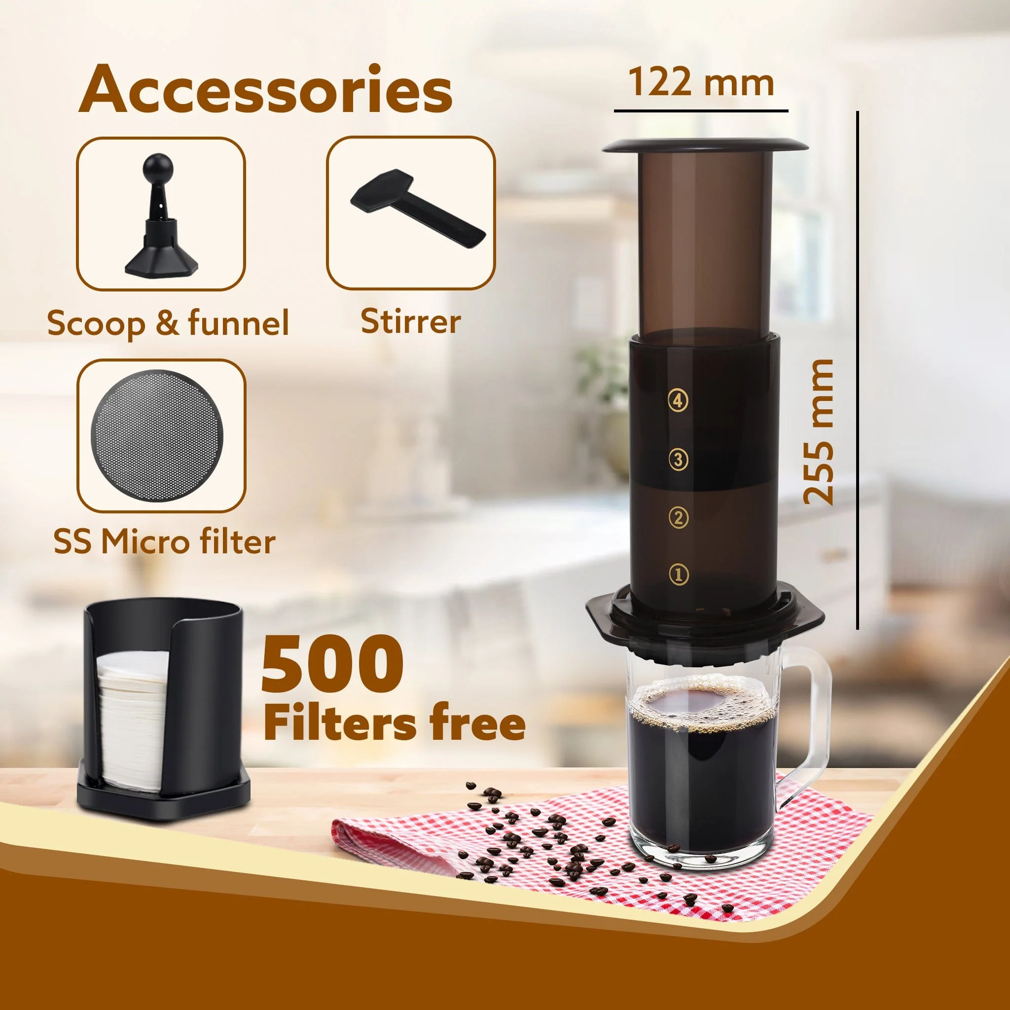 Regency Manual Press Coffee Espresso Maker, Travel Coffee Maker, Portable, Bonus 500 Paper Filter - Image 6