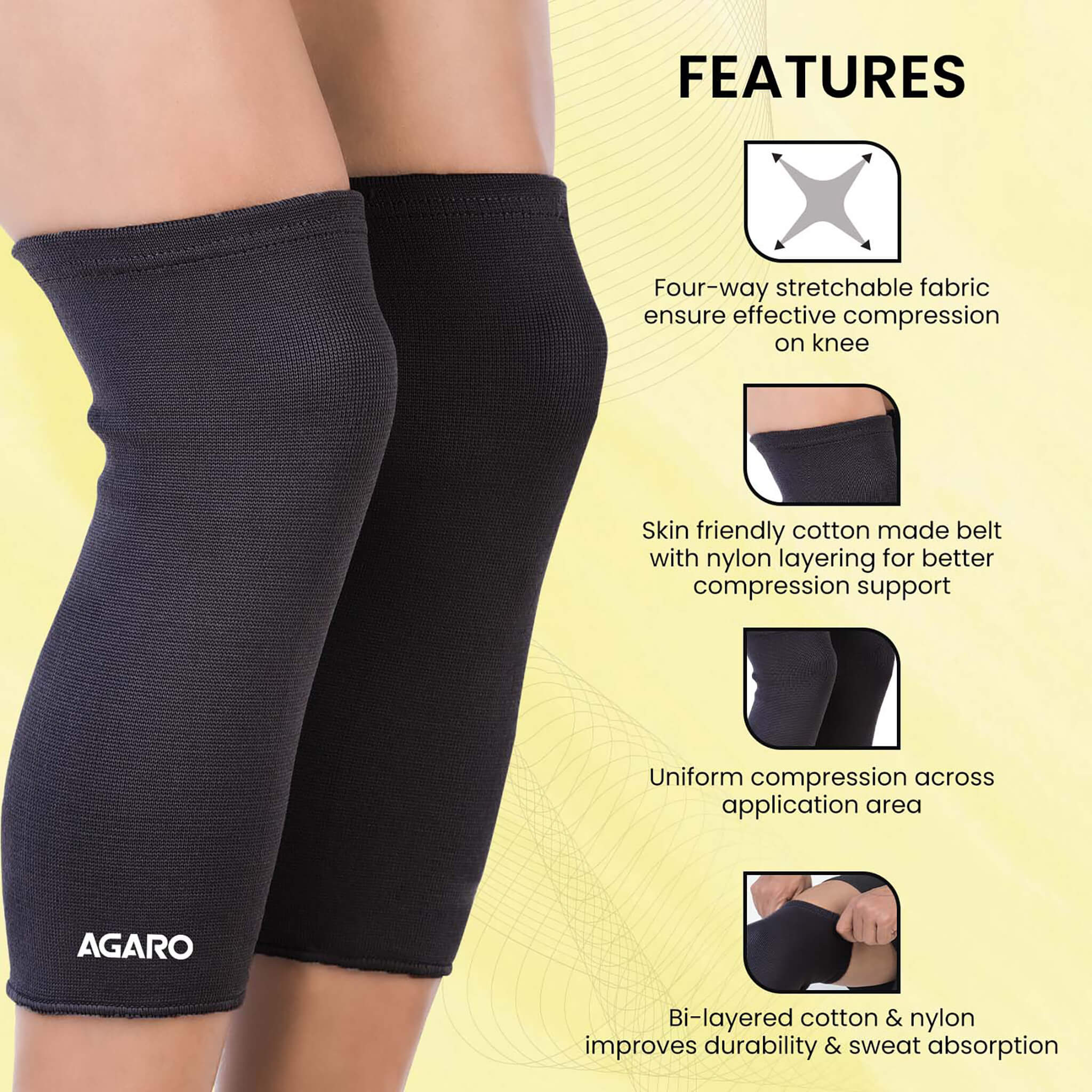 Tubular Stretchable Knee Cap,  Breathable Fabric, Uniform Compression, Relieves Muscle Pain, Joint Pain, Injury Recovery, For Workout, Running, For Men And Women, Medium, Black, Pack of 2 - Image 5