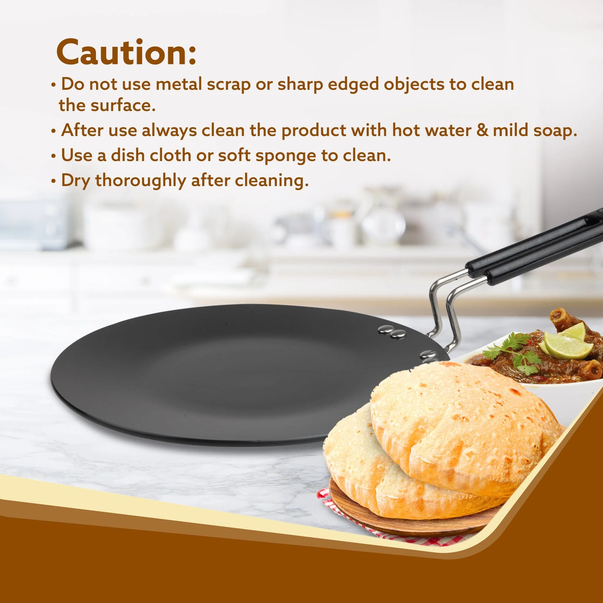 Elite Hard Anodised Tawa, 25 cm Diameter, Riveted handle, 3 mm thick plate, Gas & Induction Oven Compatible, Cooking, Cookware, Black - Image 5