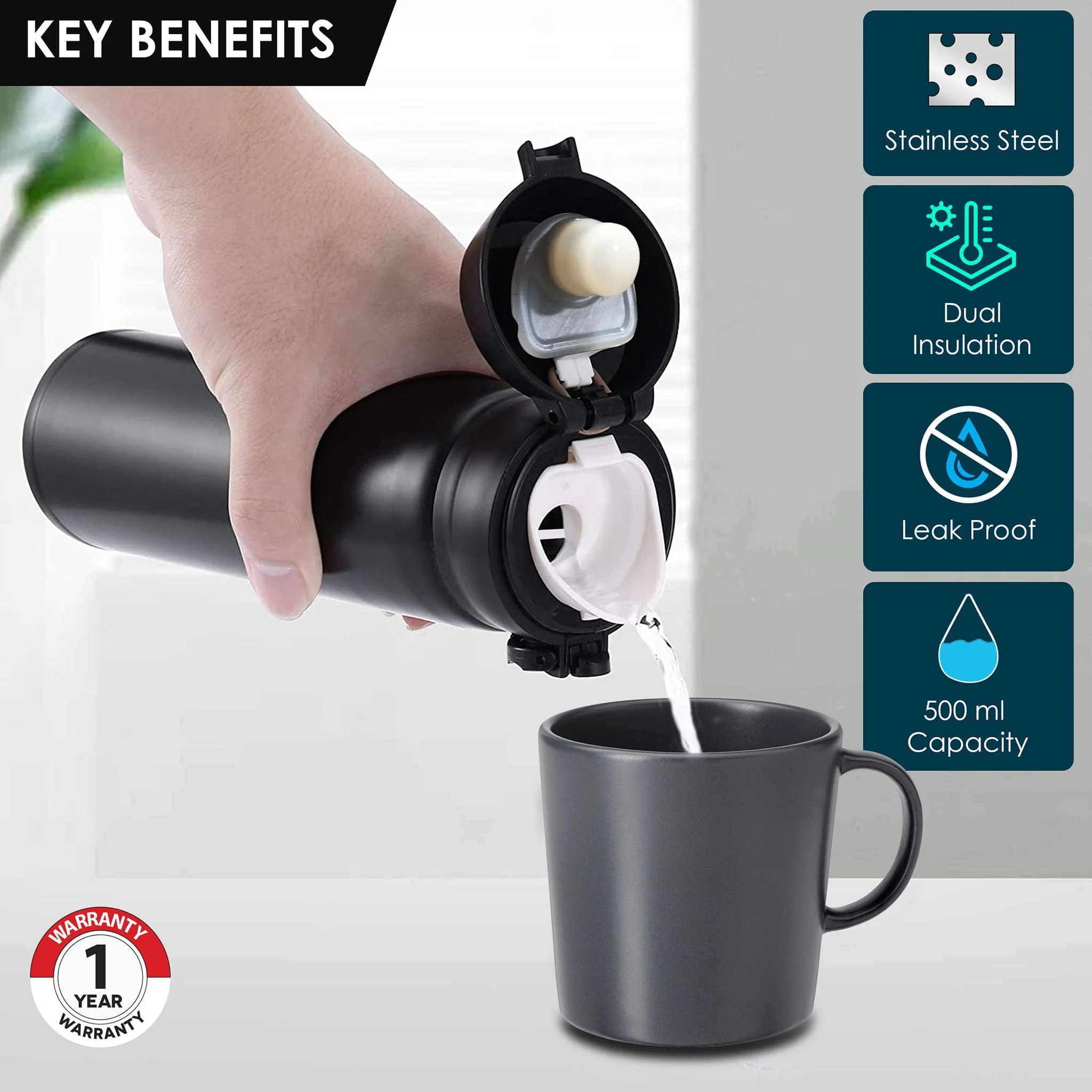 Galaxy Stainless Steel Vacuum Flask 500ML , Du - Image 2