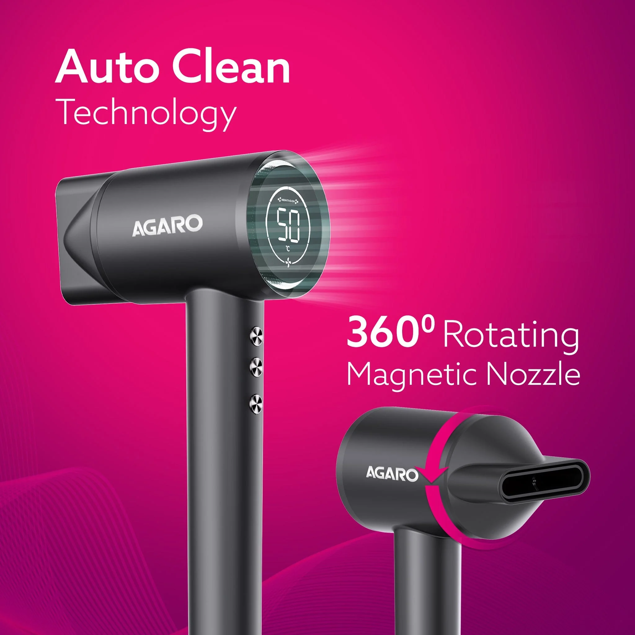 HD3240 Hair Dryer, Brushless 1600W Motor, 3 Speed & 4 temperature settings, Ionic Technology, Fast Drying High-Speed Low Noise Hairdryer with Magnetic Nozzle & Diffuser - Image 5
