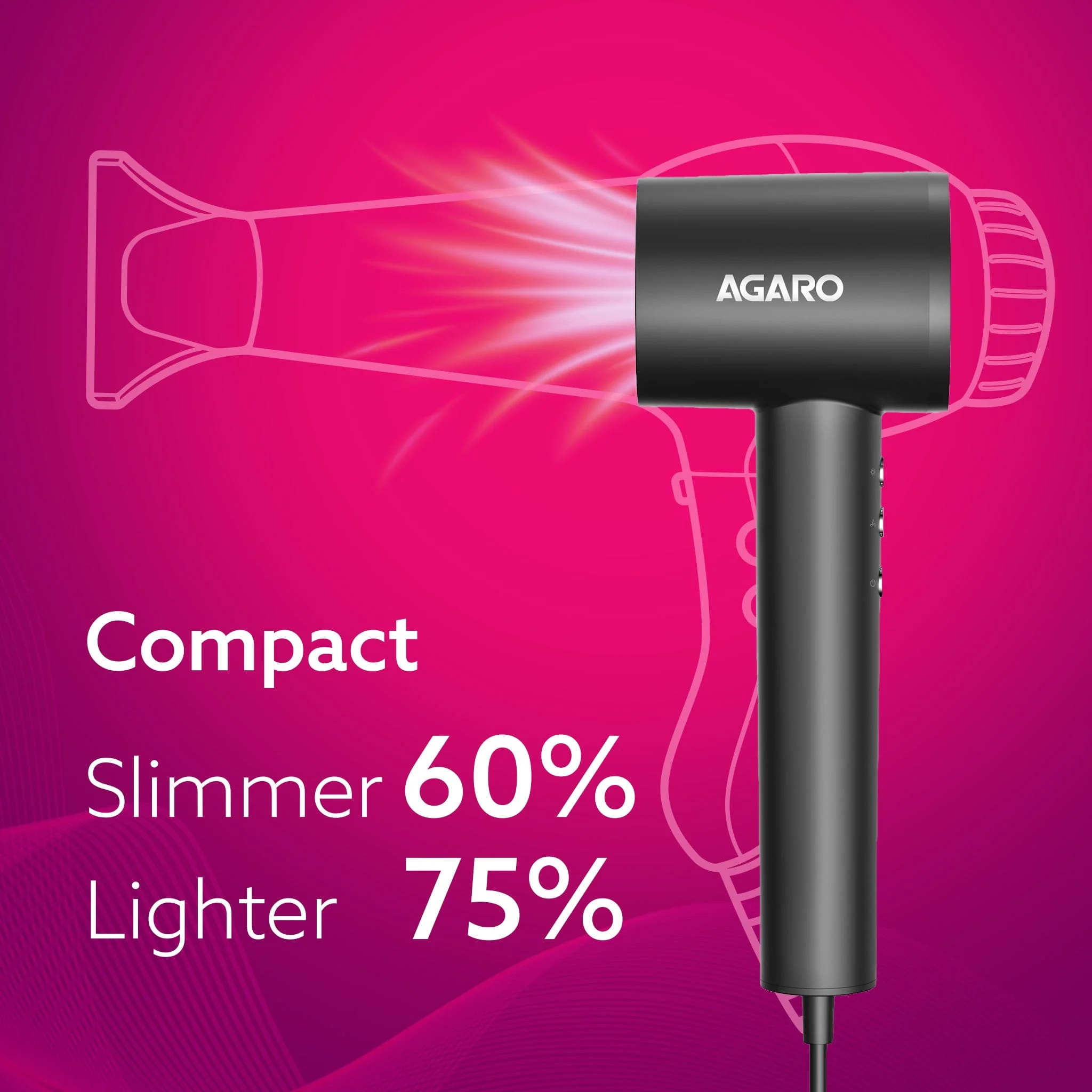 HD3240 Hair Dryer, Brushless 1600W Motor, 3 Speed & 4 temperature settings, Ionic Technology, Fast Drying High-Speed Low Noise Hairdryer with Magnetic Nozzle & Diffuser - Image 6