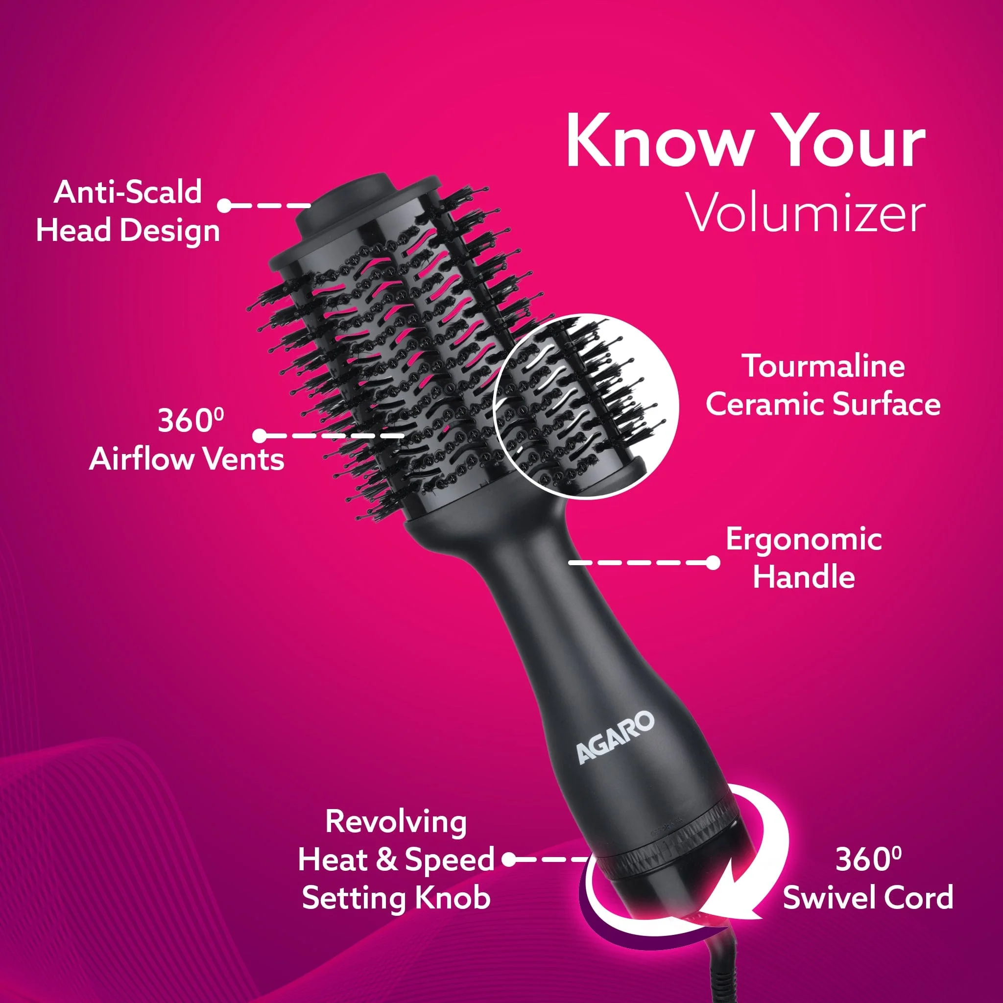 HV2179 Hot Air Brush for Hair, Blow Dryer Brush, Volumizer & Styler, 360° Airflow Vent, Oval Barrel for Hair Volume, Charcoal Bristles, Ceramic Coating Brushing Head, 1200W - Image 20