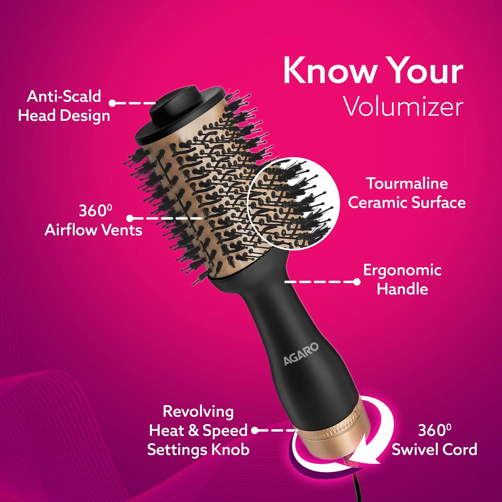 HV2179 Hot Air Brush for Hair, Blow Dryer Brush, Volumizer & Styler, 360° Airflow Vent, Oval Barrel for Hair Volume, Charcoal Bristles, Ceramic Coating Brushing Head, 1200W - Image 4