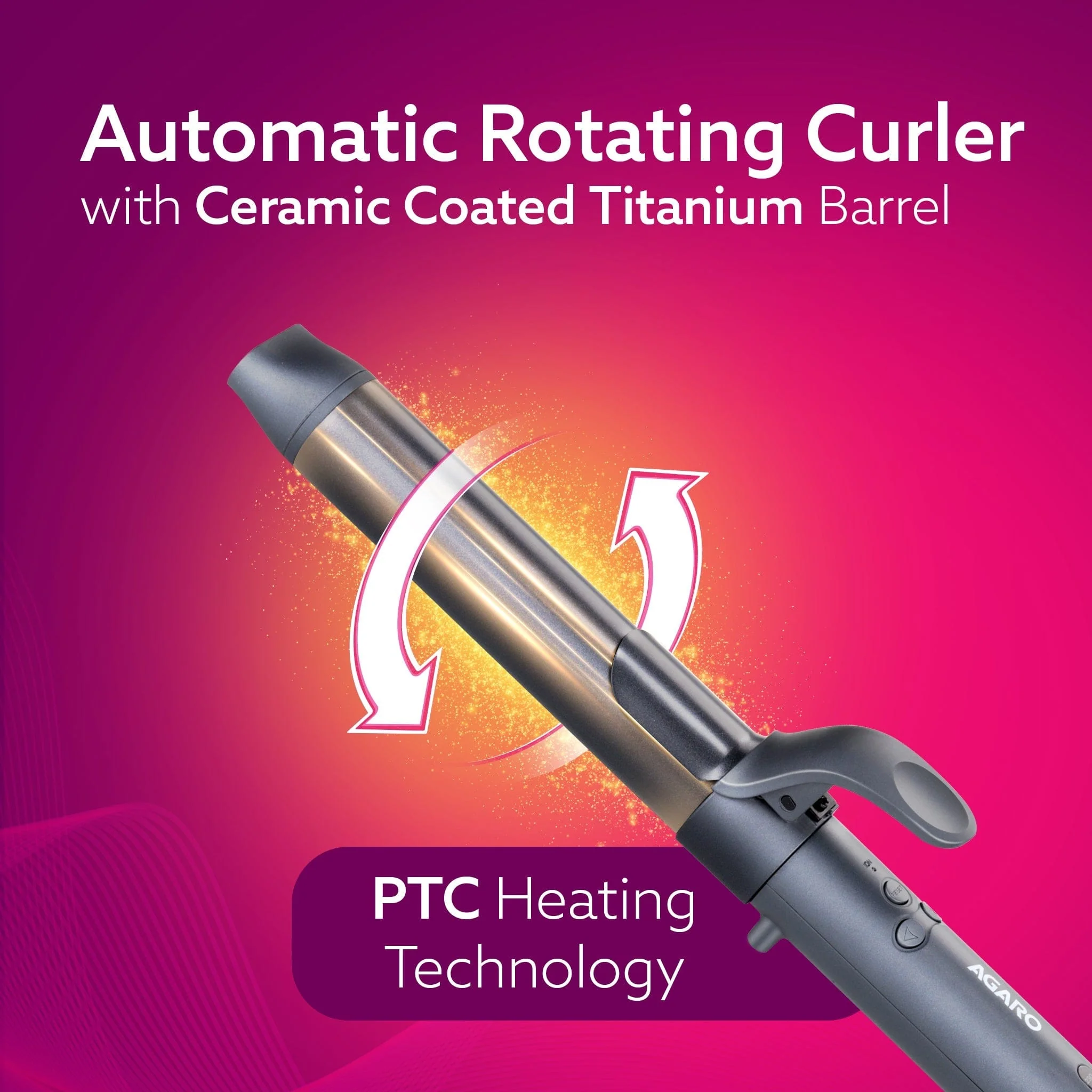 Prima Rotating Hair Curler, 32 mm Ceramic coated barrel, Automatic Curling, Fast Heating, Ceramic Coated Titanium Barrel for Long/Medium Hair, Professional Self Curling Hair Styler, For Women, Black - Image 4
