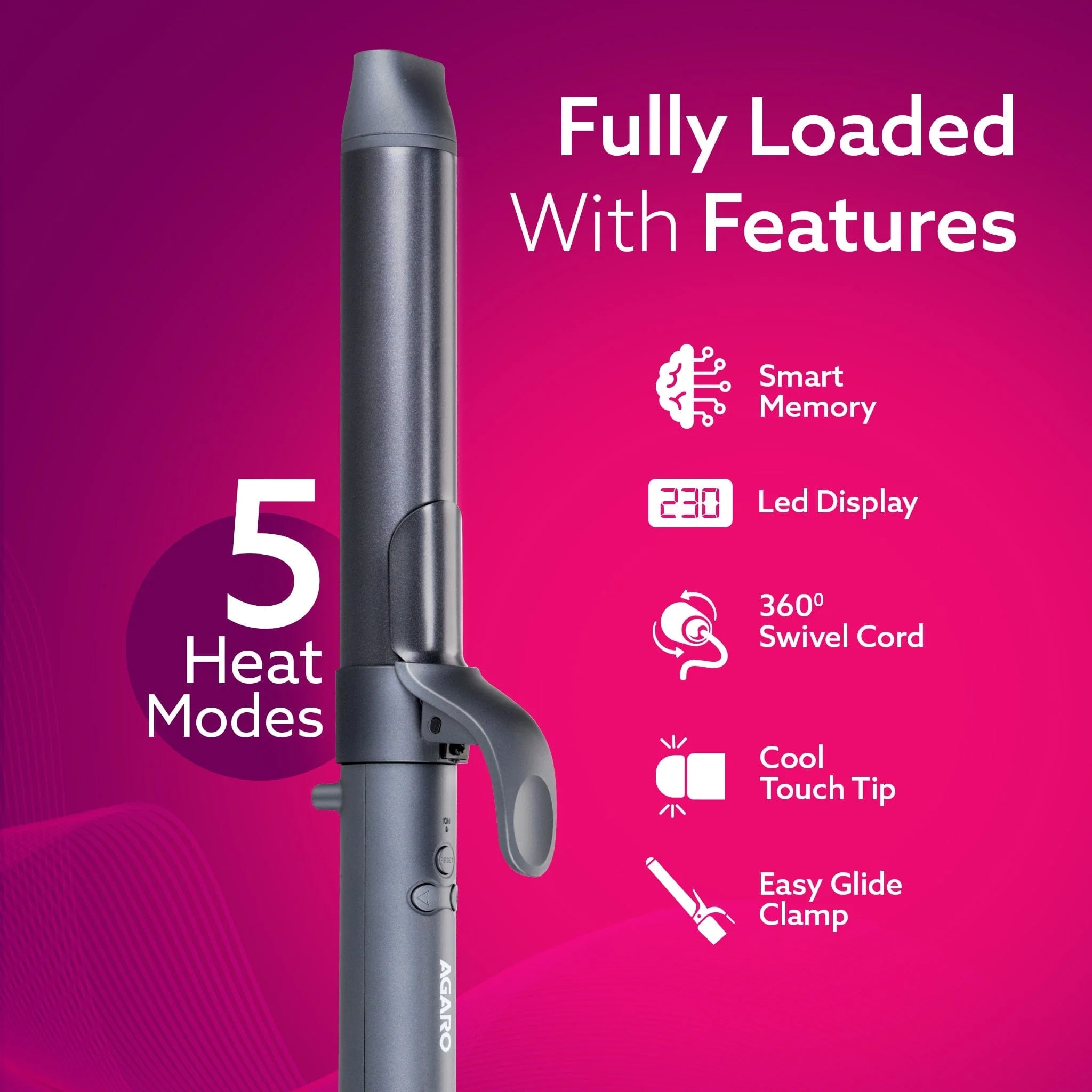 Prima Rotating Hair Curler, 32 mm Ceramic coated barrel, Automatic Curling, Fast Heating, Ceramic Coated Titanium Barrel for Long/Medium Hair, Professional Self Curling Hair Styler, For Women, Black - Image 6