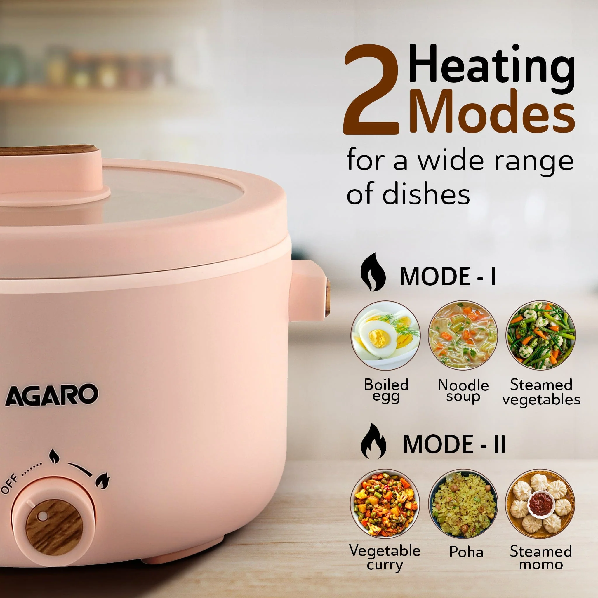 Primo Multi Function Pot 2L, Double Layered Body, Ceramic Coated Inner Pot, Variable Temperature Settings, Wide Mouth, Transparent Lid,  Cooking, Boiling, Steaming,  Egg, Vegetable - Image 4