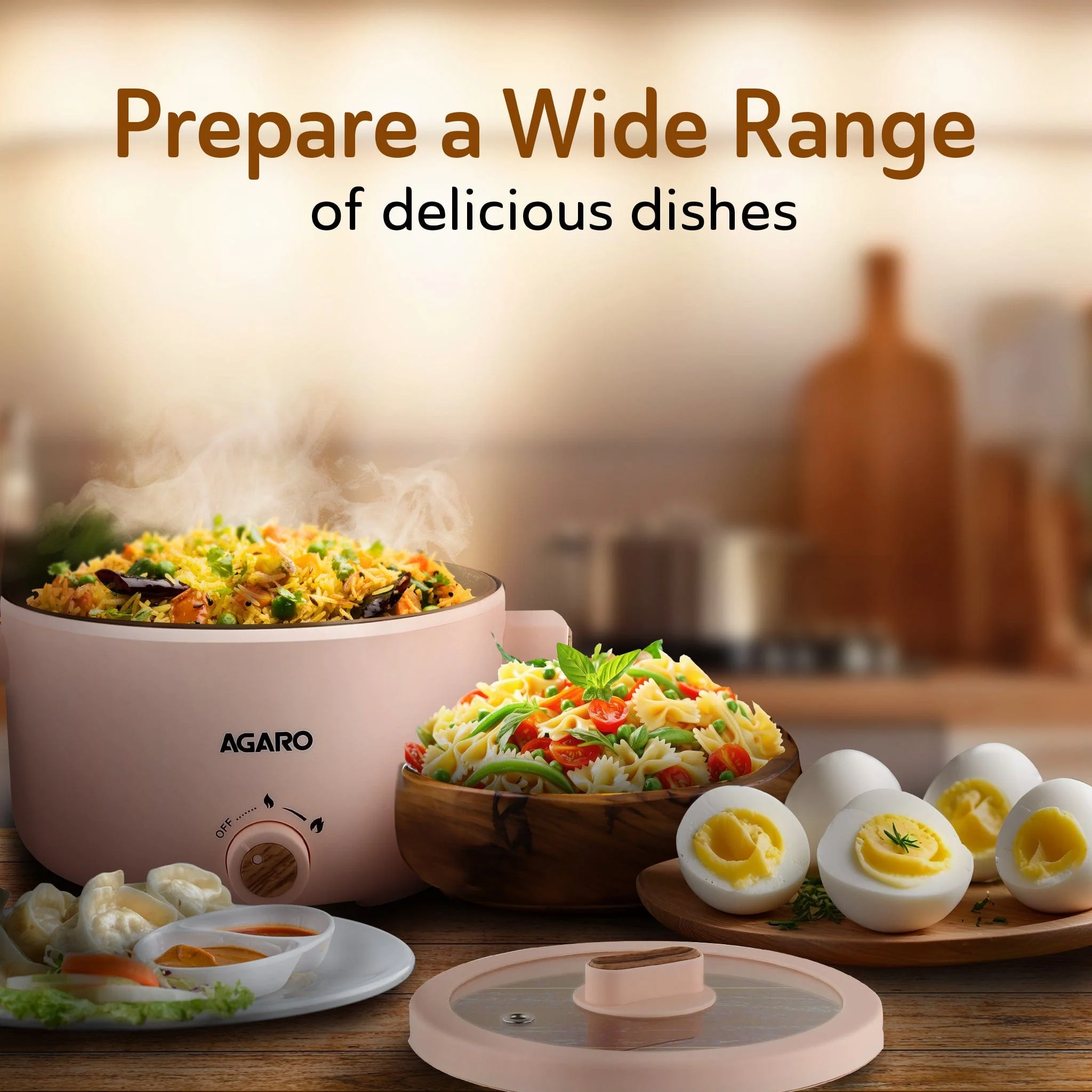 Primo Multi Function Pot 2L, Double Layered Body, Ceramic Coated Inner Pot, Variable Temperature Settings, Wide Mouth, Transparent Lid,  Cooking, Boiling, Steaming,  Egg, Vegetable - Image 6