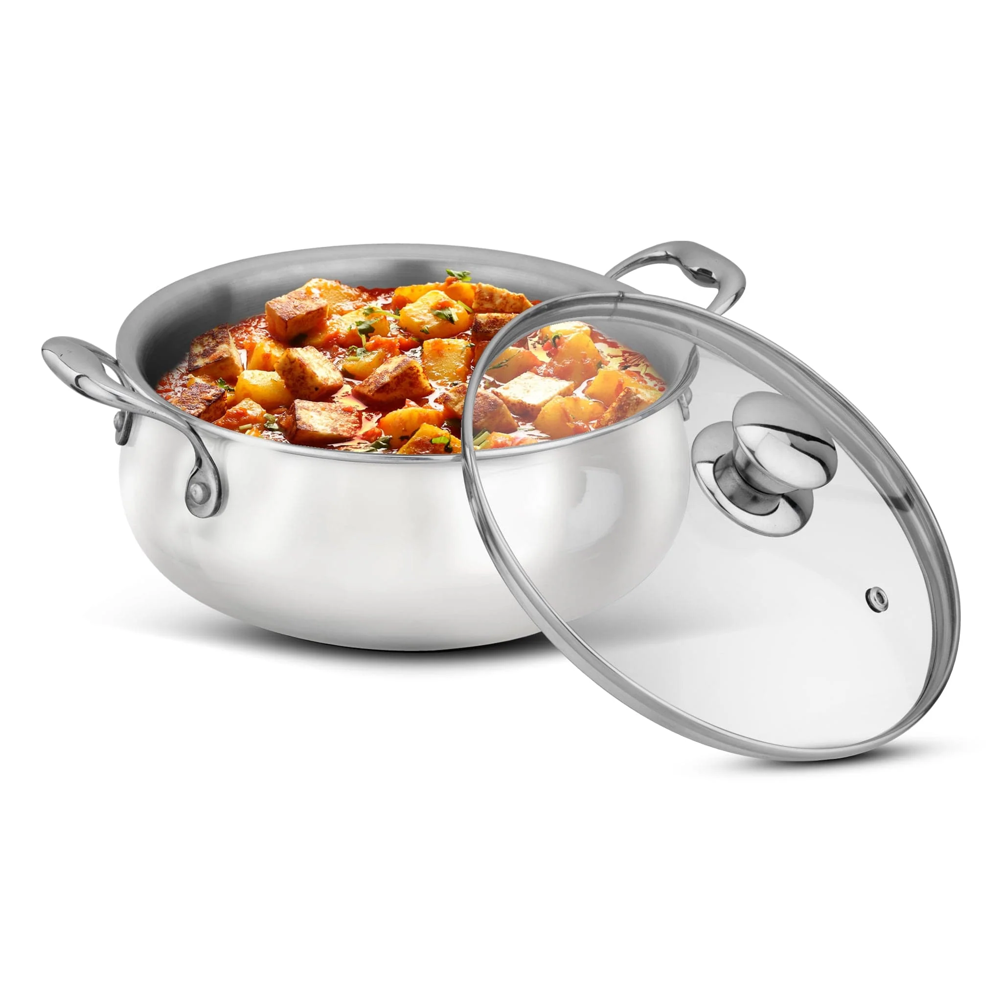 Regency Triply Stainless Steel Saucepot 3.5 Liter with Glass Lid, 2.5 mm Thick Body, Induction & Gas Compatible, Rivetted Handle