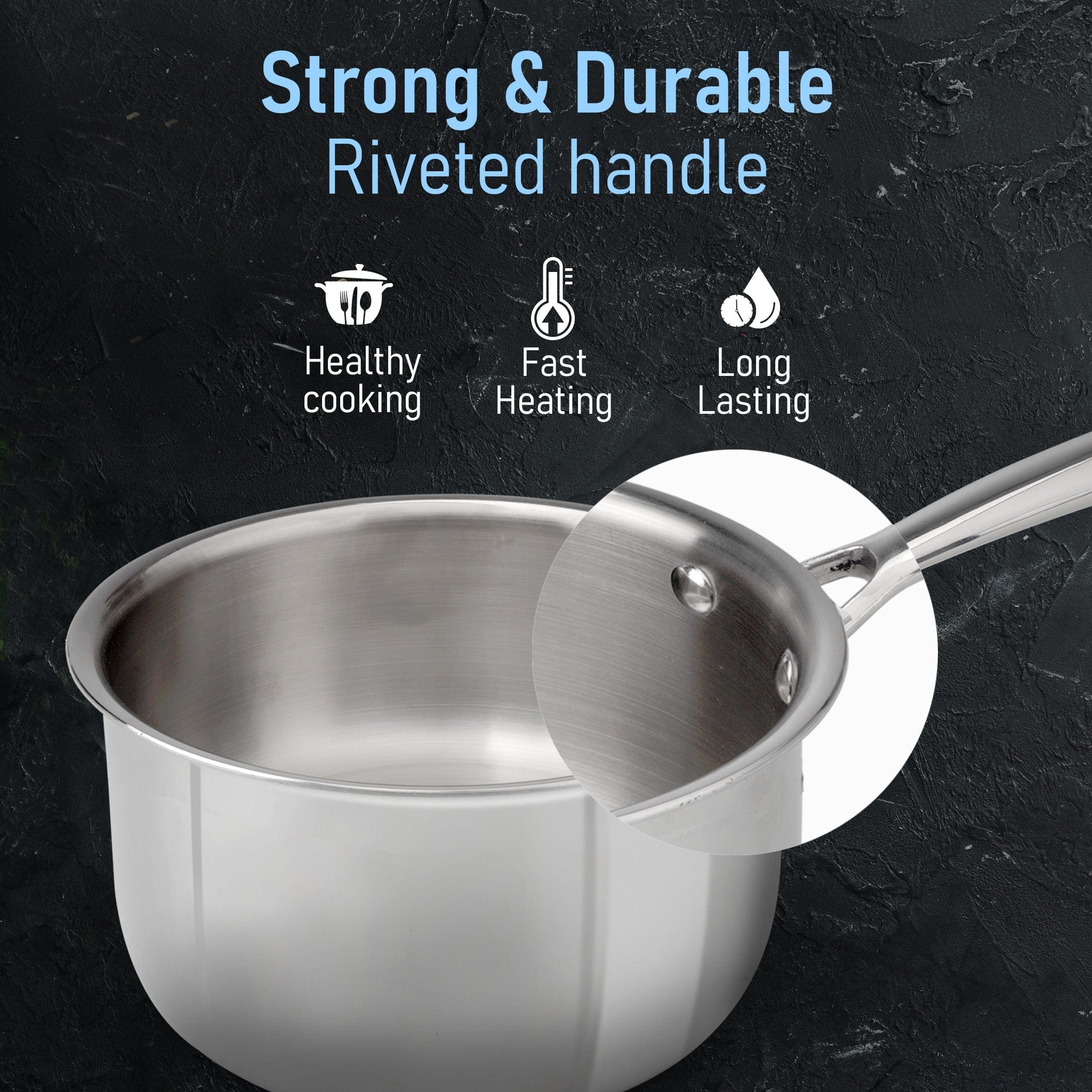 Regency Triply Steel Saucepan With Lid 14 cm, Triple Layered Stainless Steel Body,  1.25L Capacity, 2.5mm Thick Body, Sturdy Handle, Induction & Gas Compatible, Tea, Chai Pan - Image 11