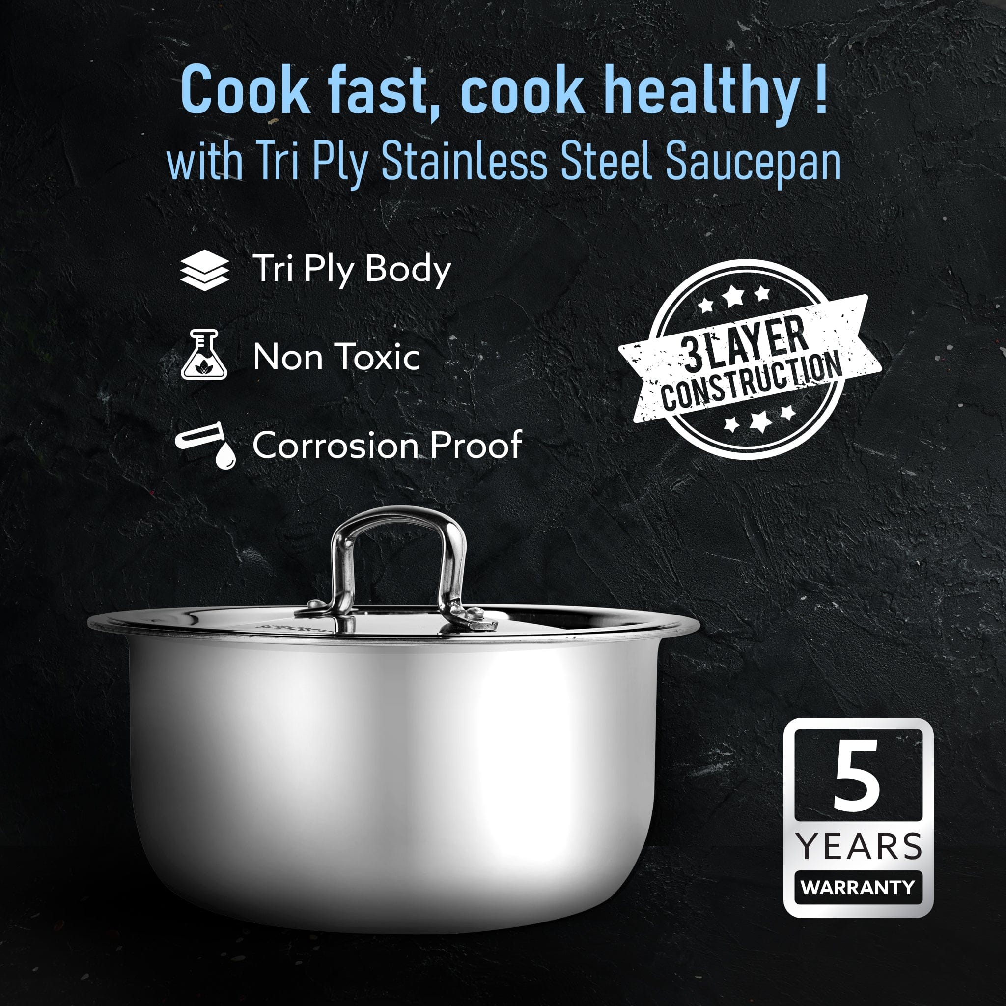Regency Triply Tope 4.5L with Stainless Steel Lid, 2.5mm Thick Body, Rivetted Handle, Induction & Gas Compatible, Patila, Bhagona, Tapeli, 3 Layered Kitchen Induction Cookware, 24 Cm, Silver - Image 2