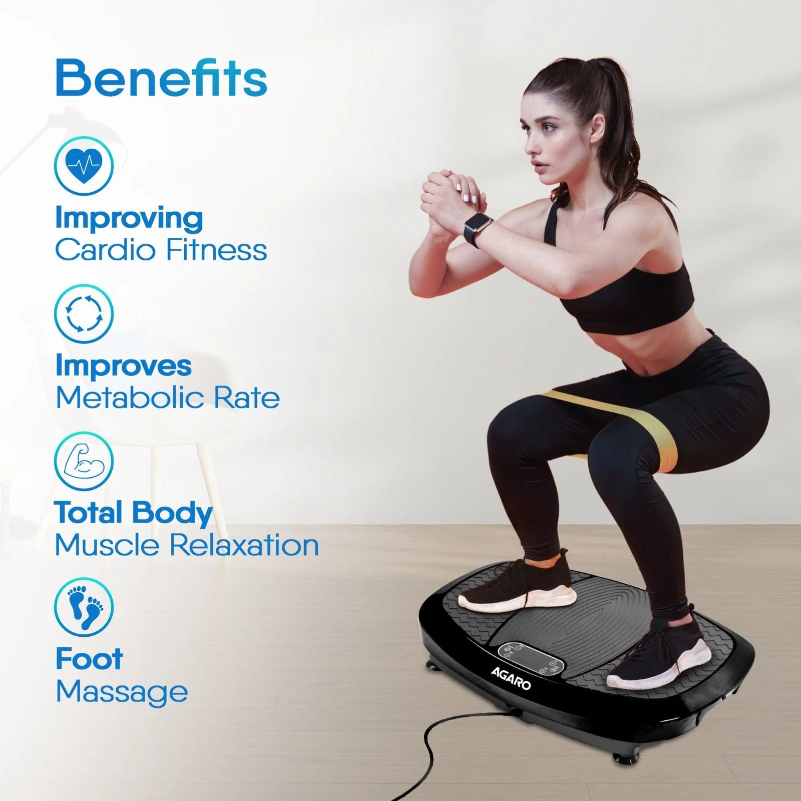 Royal 3D Vibration Plate Massager, Gym & Workout Machine , Muscle To ning, Calorie Burning, Weight Loss, 5 Auto Programs, Manual Mode, 180 Speeds, Adjustable Timer, With Remote & 2 Balance Straps - Image 3