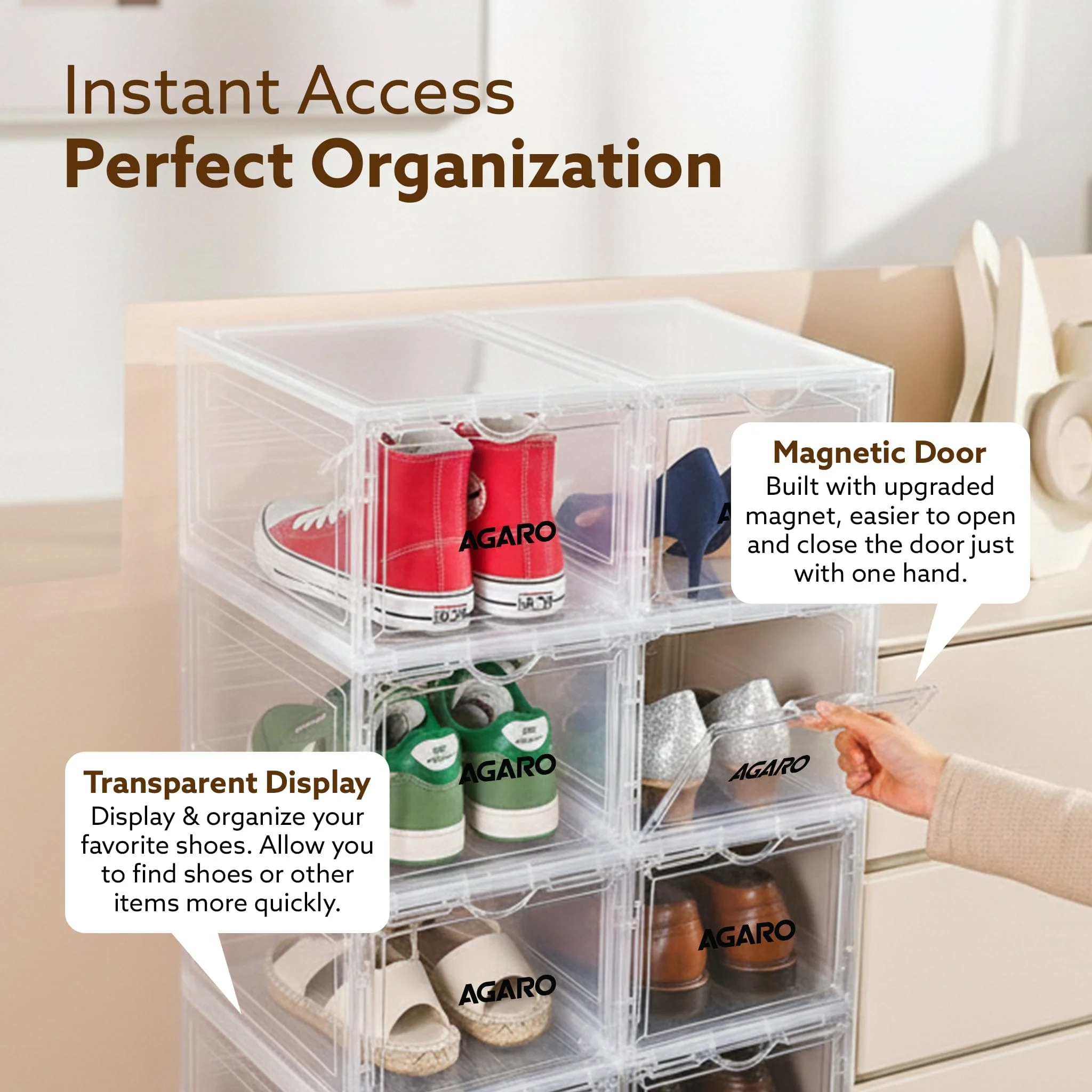 Stackable Shoe Storage Box Organizer | Heavy Duty, Transparent, Plastic Sneaker Crates Container with Magnetic Door |Space Saving|Organizer for Men & Women| Fits up to Size UK 12 - Image 16