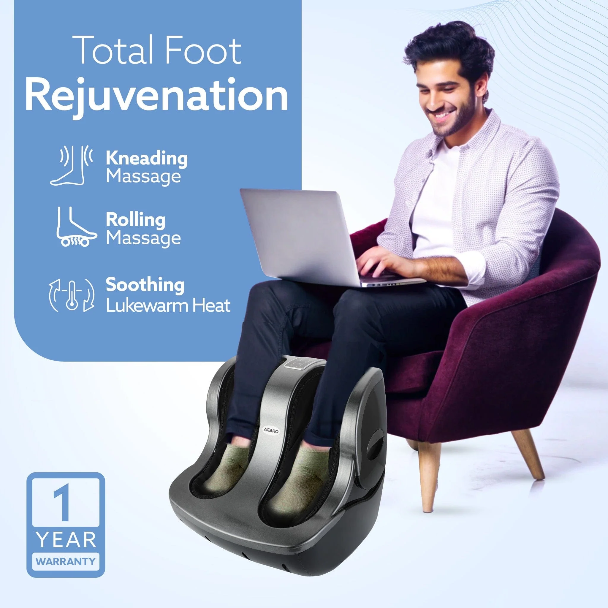 Supreme Foot & Calf Massager, Kneading & Rolling Function, for Pain Relief & Improving Blood Circulation, 3 Intensity Levels, 3 Levels of Lukewarm Heat, Vibration Massage, Timer, Remote Control - Image 12