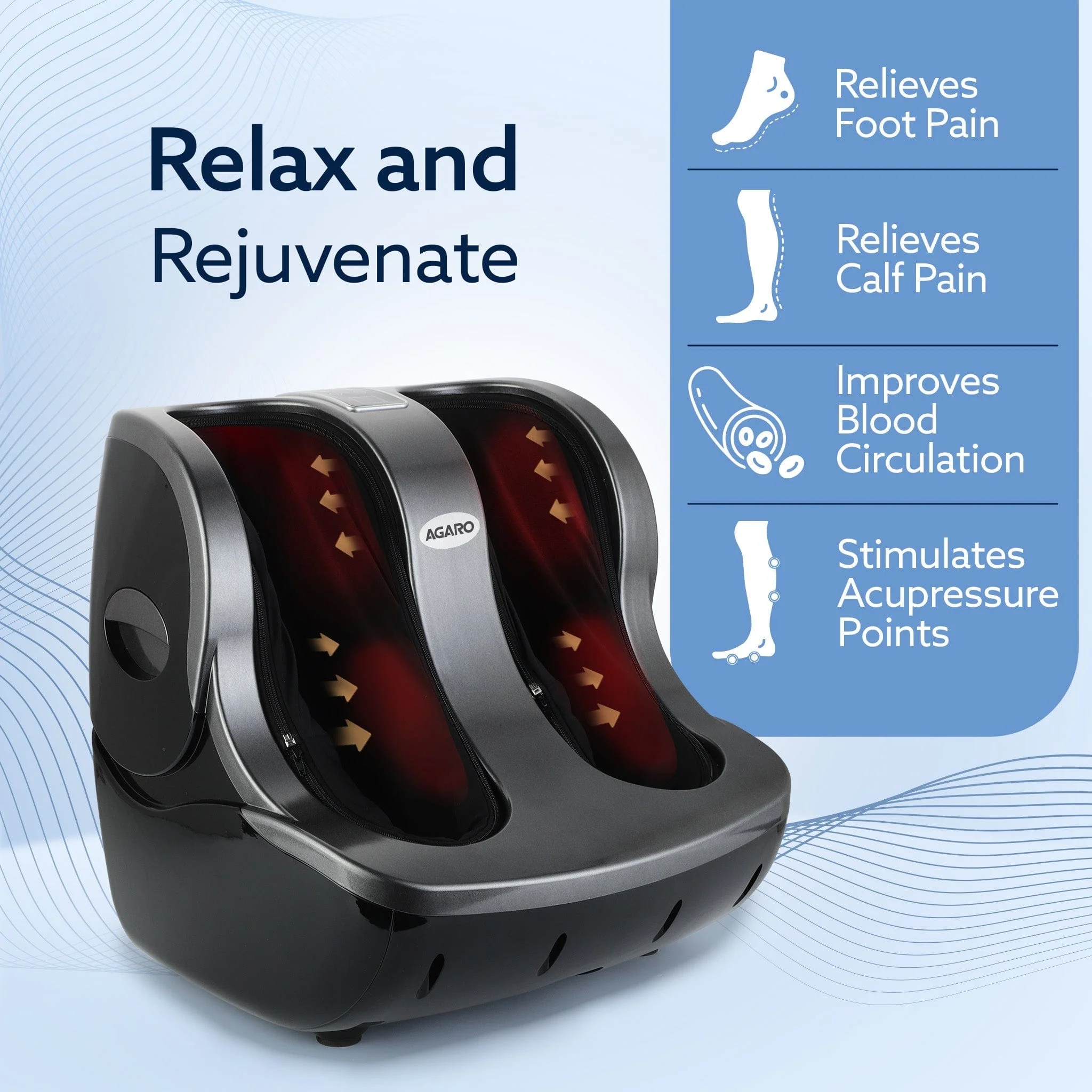 Supreme Foot & Calf Massager, Kneading & Rolling Function, for Pain Relief & Improving Blood Circulation, 3 Intensity Levels, 3 Levels of Lukewarm Heat, Vibration Massage, Timer, Remote Control - Image 9