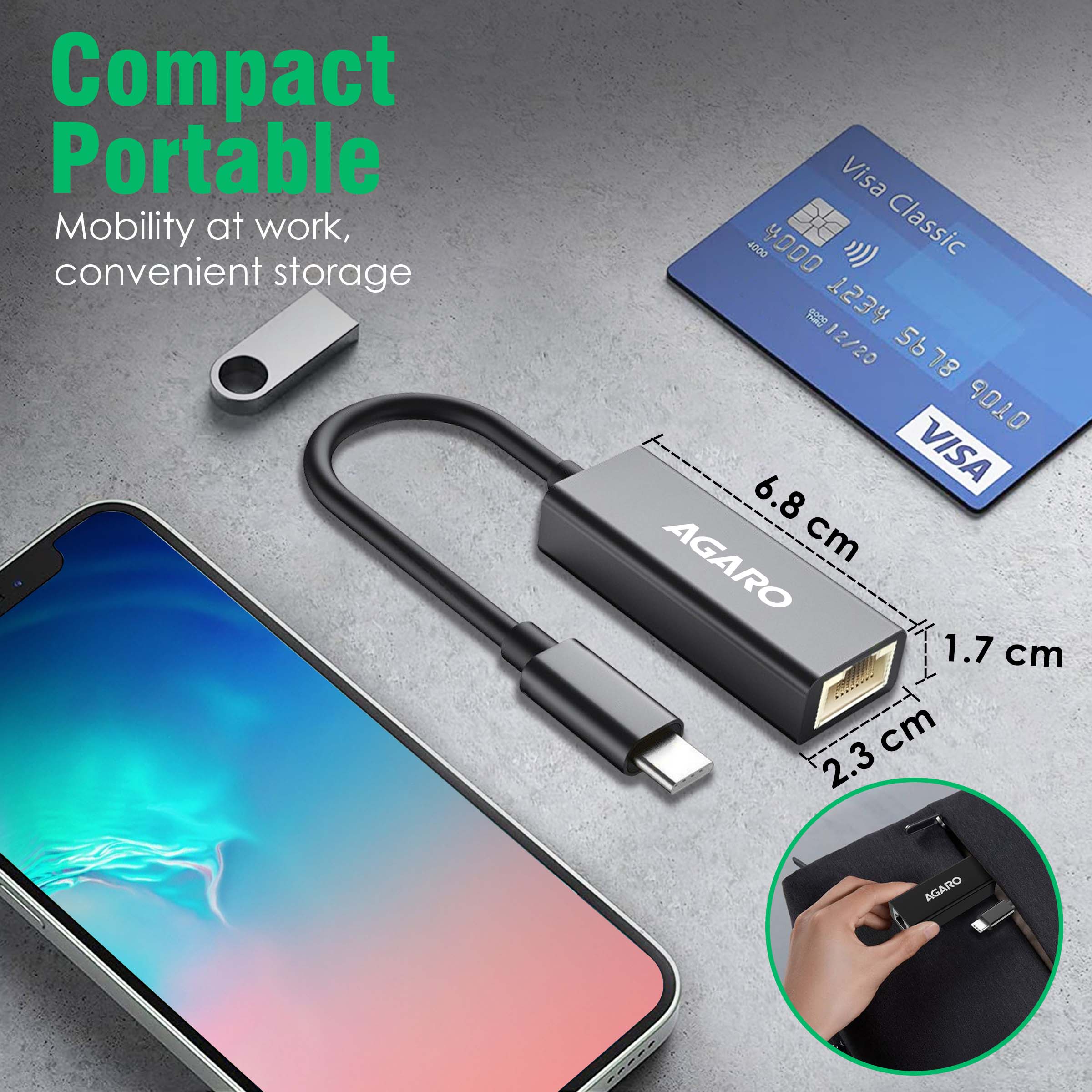 USB C to Ethernet Adapter, 4-in-1 RJ45 to USB C Thunderbolt 3/Type-C Gigabit Ethernet LAN Network Adapter - Image 6